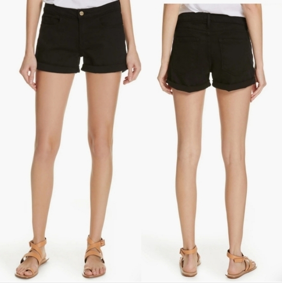 FRAME Le Cutoff Cuffed Mid-Rise Denim Shorts black Size 28 - Picture 1 of 11